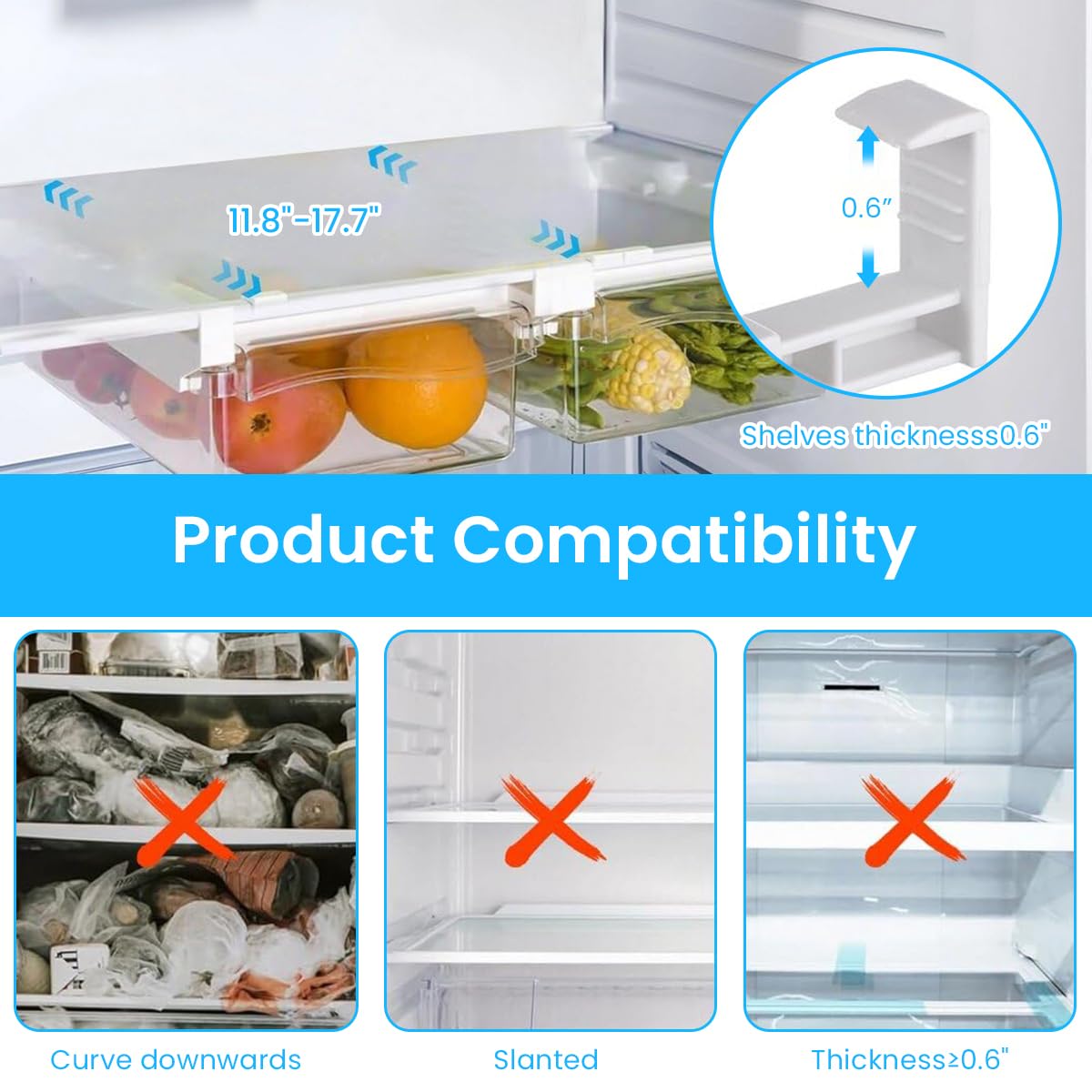 Supvox Fridge Storage Boxes for Vegetables and Eggs with Pull-Out Drawer Design | 2 Pcs BPA-Free PET Containers