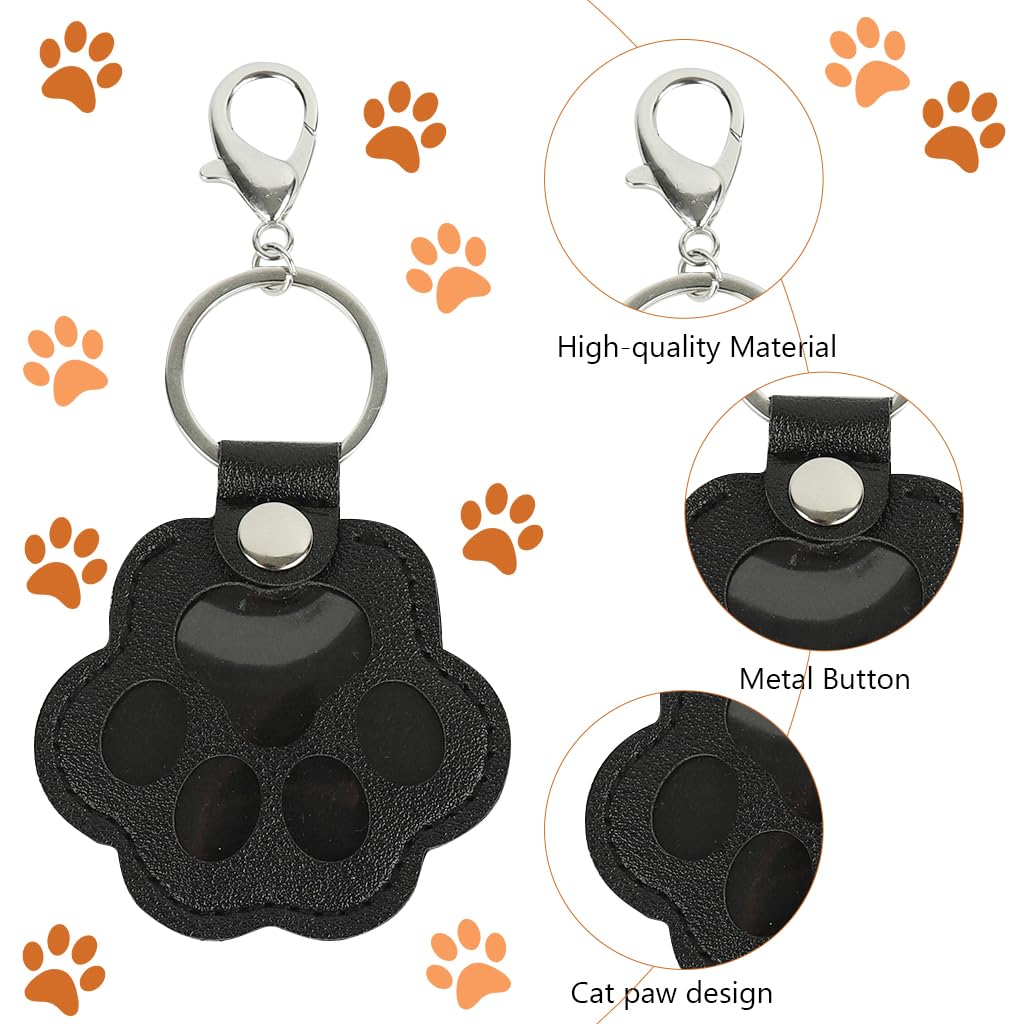 Qpets Pet Fur Storage Pocket Keychain with Clear Claw Window & Metal Clasp | Black PU Remembrance Gift