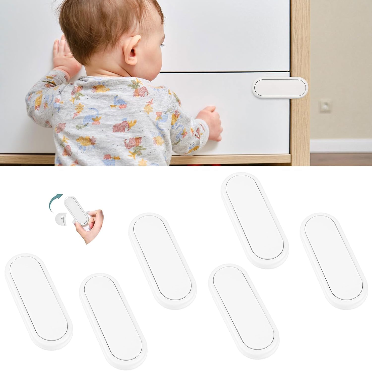 SNOWIE SOFT Drawer Lock for Baby Safety with Rotatable Latch | 6Pcs Self Adhesive Childproof Cabinet Lock