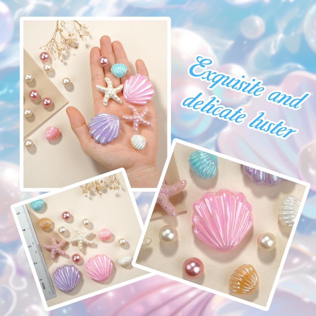 MAYCREATE Seashell Shoe Charm Set for Clogs with 17 Pieces featuring Glossing Resin Design
