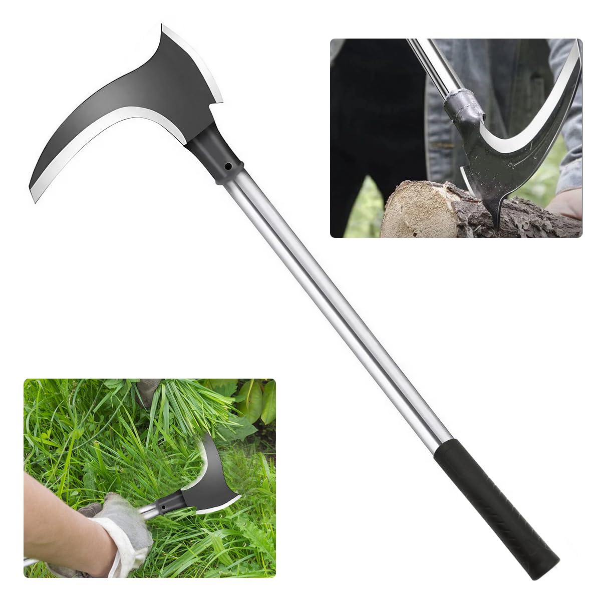 HASTHIP Grass Removing Tool for Gardening with 2 in 1 Axe Design and 18 in Handle | Manganese Steel