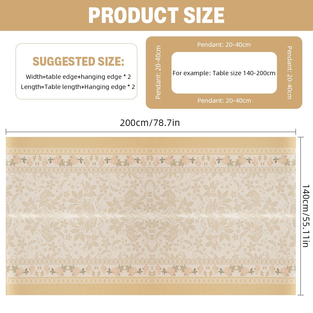 HASTHIP Dining Table Cover for 4–6 Seater 78x55 in with Waterproof PVC | Beige Floral Design