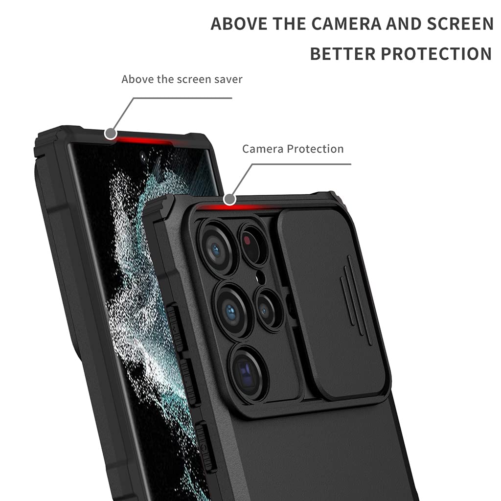 ZORBES Samsung S22 Ultra Case with Stand featuring Sliding Camera Cover and TPU Shield | Shockproof Protective Phone Cover