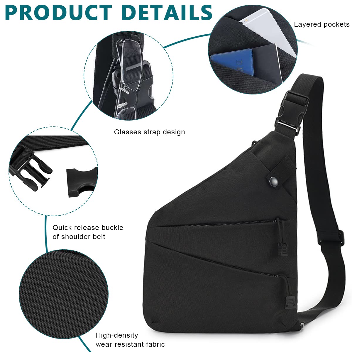 GUSTAVE Sling Bag for Men with 30.7–39.3 in Adjustable Strap and Quick Release Buckle | Waterproof Oxford Cloth Crossbody for Travel and Outdoor Activities