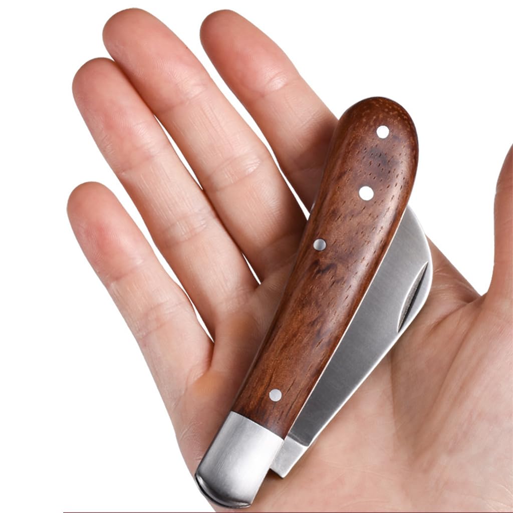 HASTHIP Grafting Knife for Plants with Dual Blade Folding Design and Wooden Handle 2 PCS