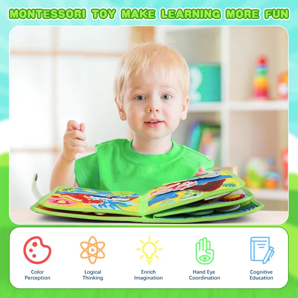 SNOWIE SOFT Dinosaurs Toddler Busy Binder for Travel and Quiet Play | Montessori Felt Learning Toy