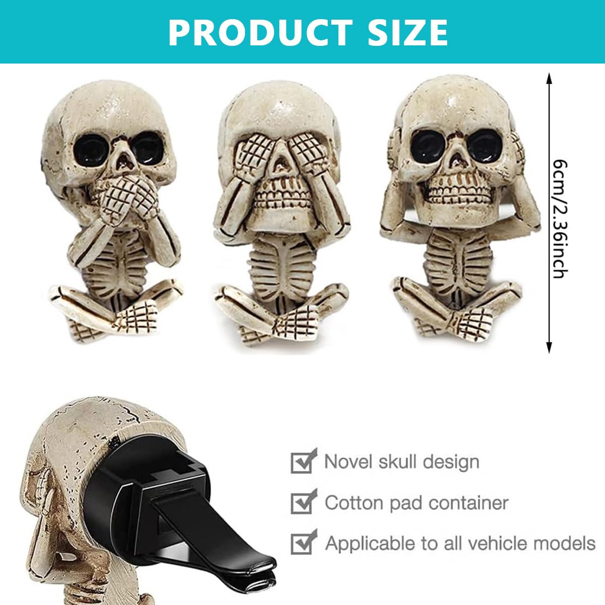 STHIRA® kull Car Air Fresheners Car Fragrance Air Freshener Cartoonish Car Air Fresheners Resin Skull Clip On Air Fresheners on Air Vent Funny Skeleton Car Air Fresheners Car Interior Decoration Gifts