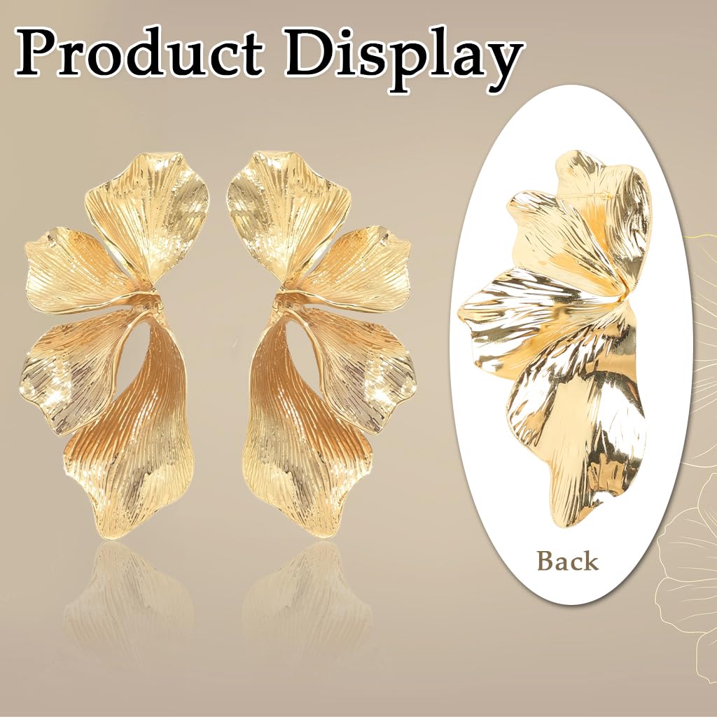 SANNIDHI Earrings for Women featuring 2.95×1.3 in Layered Ginkgo Leaf Design & Gold Plating | Lightweight Statement Jewelry