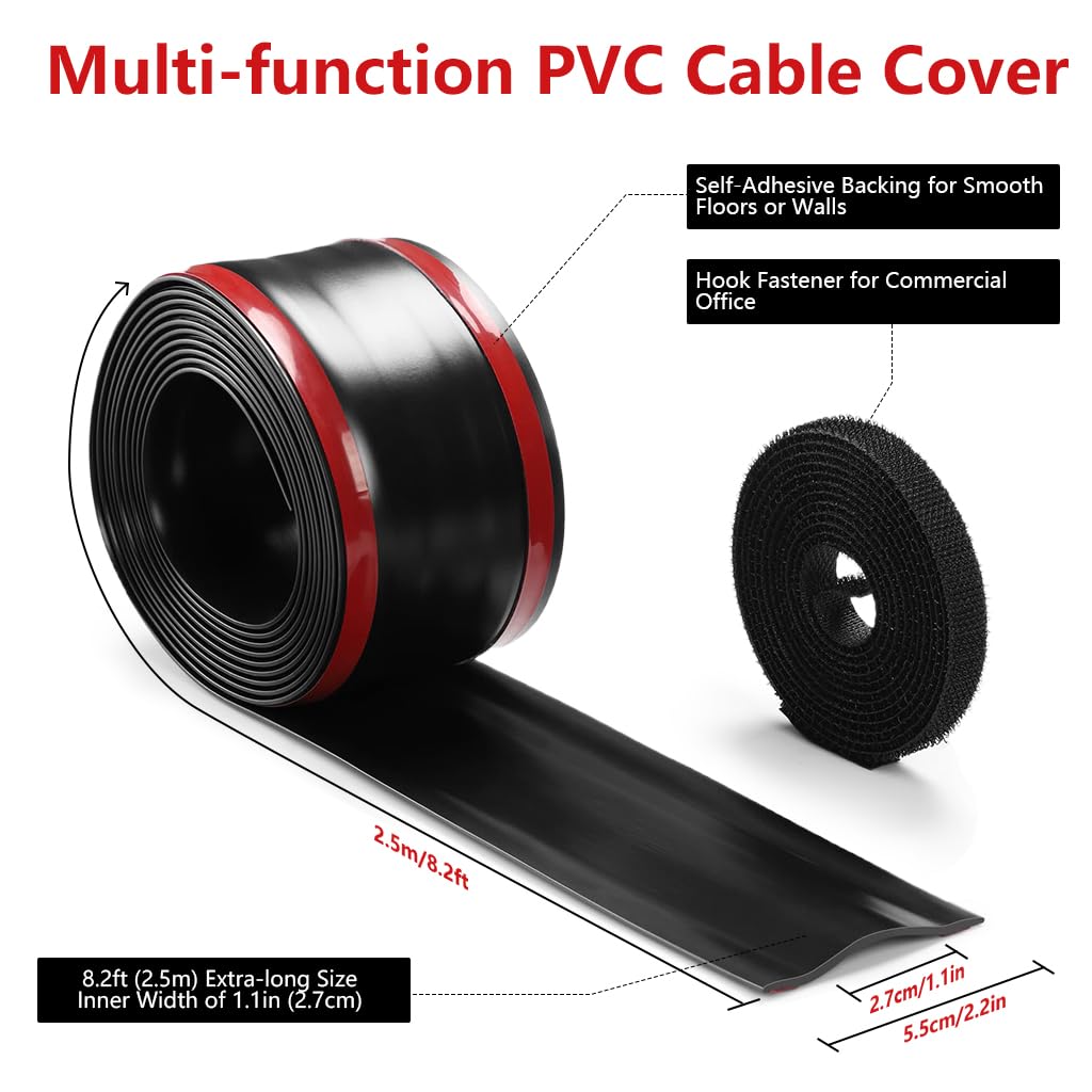 Serplex Floor Cord Cover for Home and Office with Hook and Loop Strip | 8.2 ft PVC Cable Protector