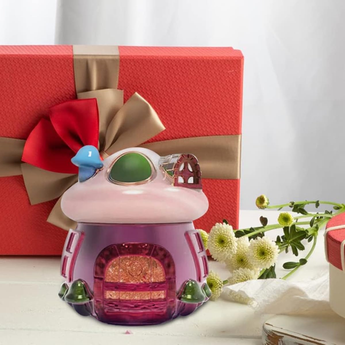 HASTHIP Silicone Resin Mold for DIY Mushroom House Jar with Lid featuring Roof Chimney Design