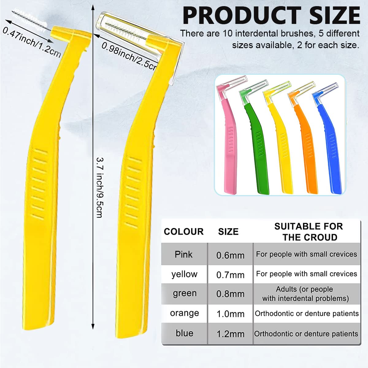 HANNEA Interdental Brushes 10pcs for Teeth Cleaning with L Shaped Angle Tip | Multicolor Set