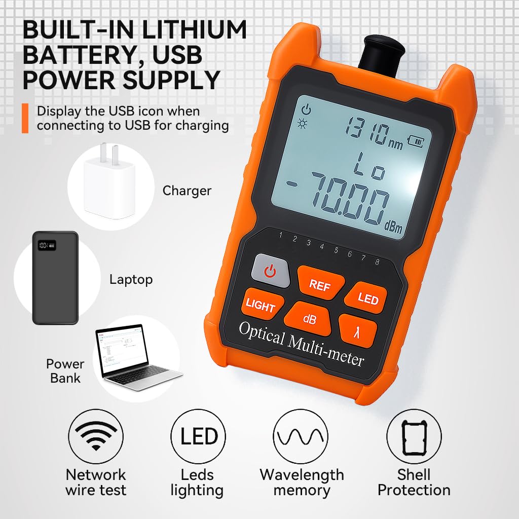 Serplex Digital Optical Power Meter for Fiber Optic Testing with LCD Display | Range -70dBm to +6dBm
