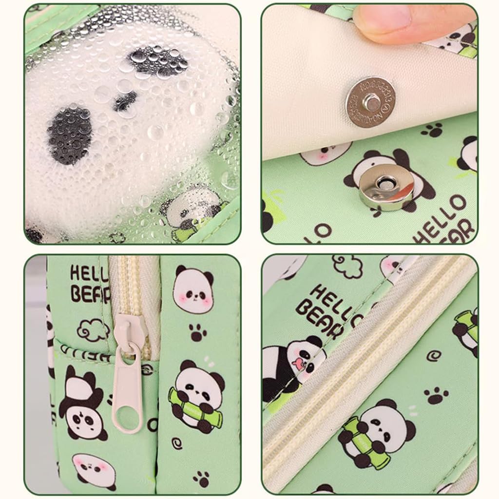 Zibuyu Pencil Case for School and Travel with 21.5x12.5x8.5 cm Capacity | Green Panda Floral Polyester Bag