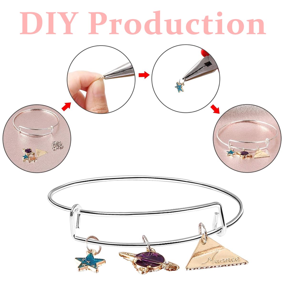 SANNIDHI Expandable Blank Bangle Bracelets for DIY Jewelry Making 20pcs Silver Adjustable Set