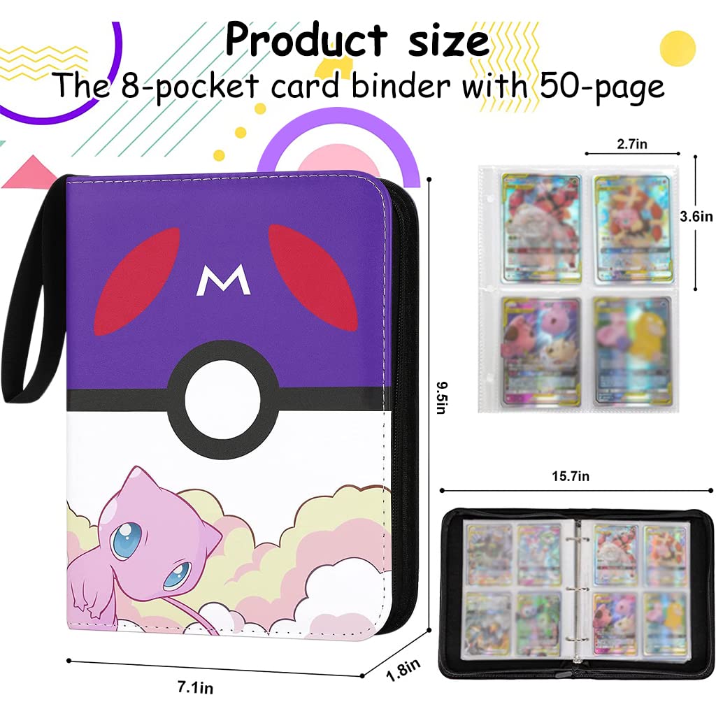 PATPAT Pokémon Card Binder for Kids with 3 Ring 50 Page Sheets 400 Card Capacity | EVA PU Zipper Album