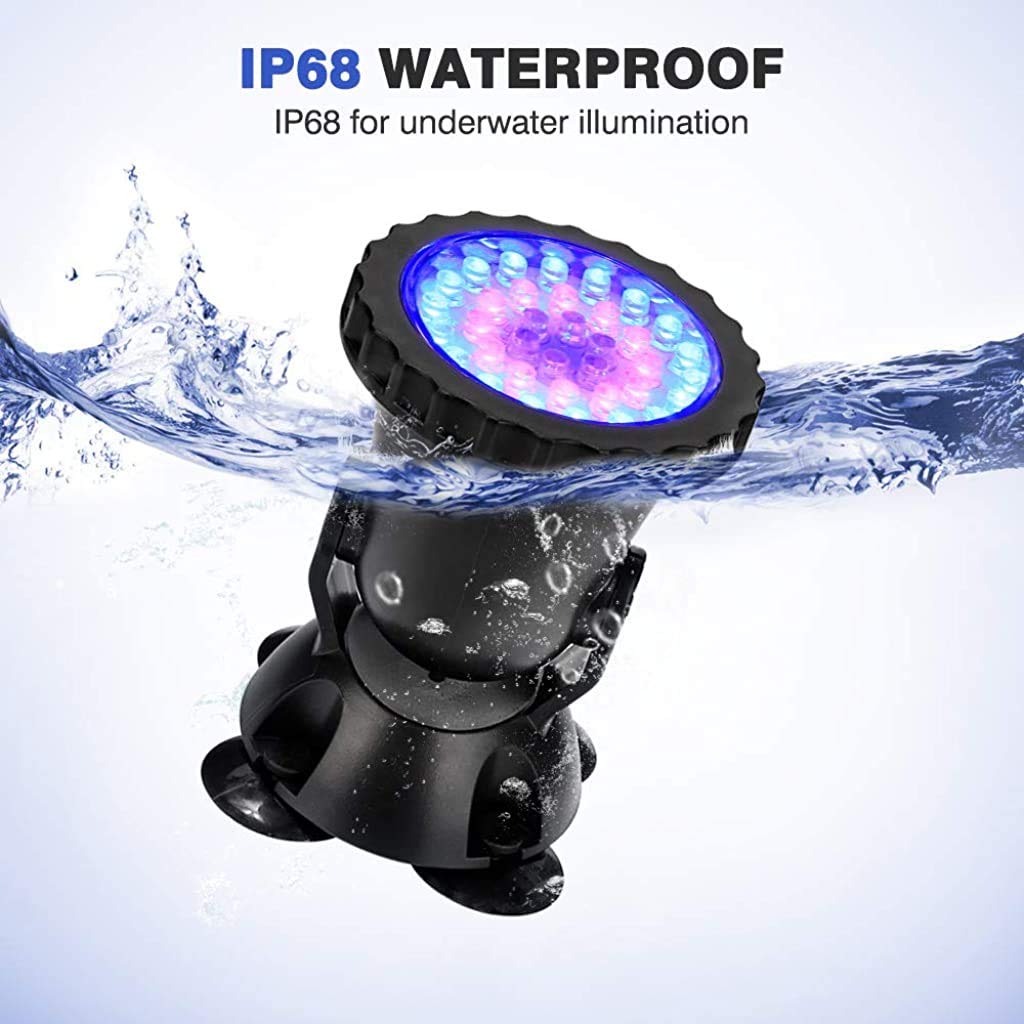 Underwater RGB Aquarium Spot Lights for Pond and Pool with 36 LEDs & RF Remote | IP68 Multicolour