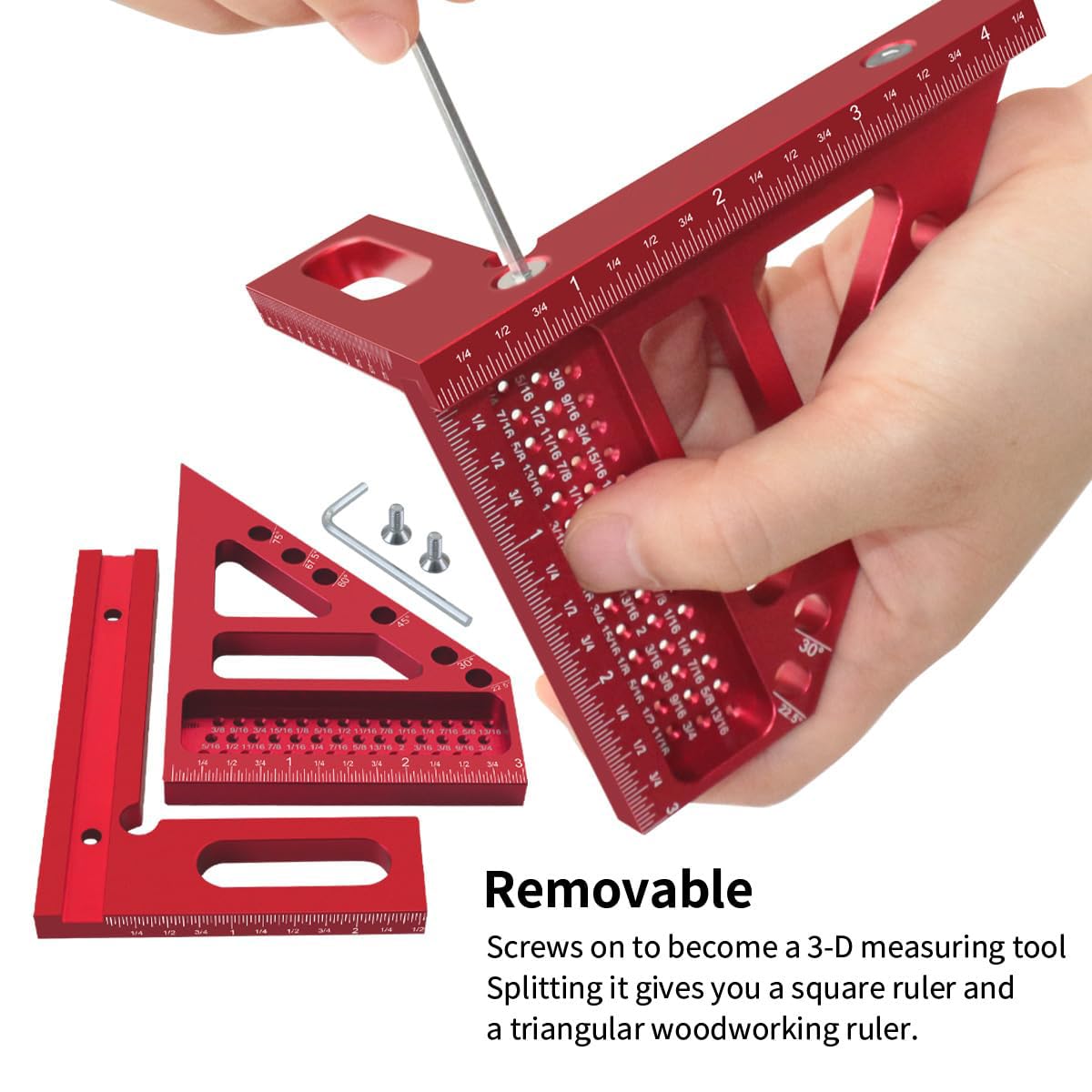 Serplex 3D Multi Woodworking Triangle Ruler for Precise Marking with Laser Etched Scale | Aluminum Alloy Square and Drill Guide