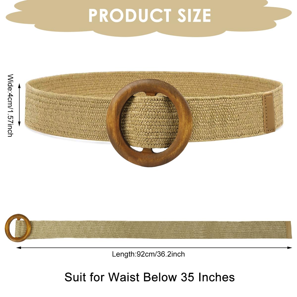 SANNIDHI Belt for Women featuring 37 in Adjustable Fit with Wooden Ring Buckle | Beige Woven Rattan Boho Waist Accessory
