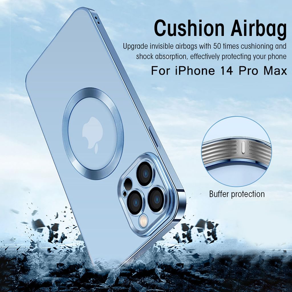 ZORBES Phone Cover for iPhone 14 Pro Max with MagSafe and Camera Lens Protector | Clear TPU Full Protection Case Blue
