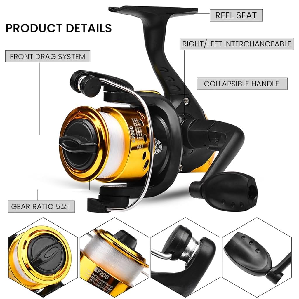 [Second-hand]Proberos@ 1.8M Portable Fishing Rod with Reel Carbon Fiber Telescopic Spinning Fishing Rod Bait Kit Lifelike Artificial Hooks Fishing Lures, Baits for Bass Pike Trout Salmon, Starter Fishing Rod Pack