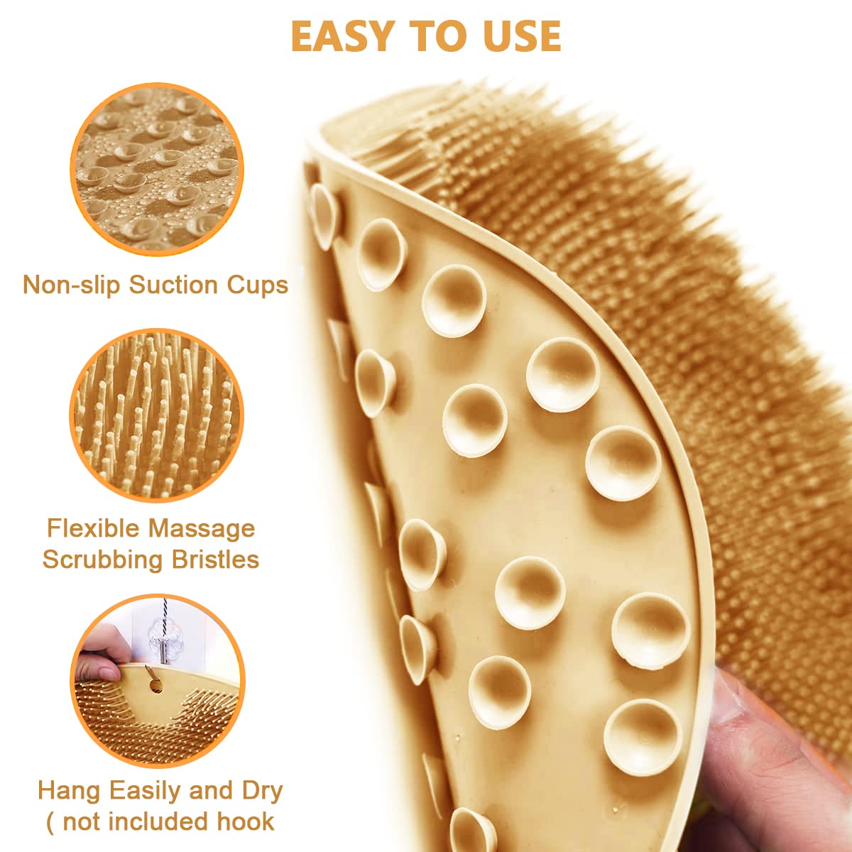 HANNEA Shower Foot Massager Scrubber for Bath with Suction Cups & 28.5×20.5 cm Mat | Silicone Bristles Cleaner