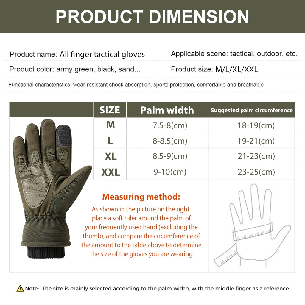 Proberos® Tactical Gloves Men Women Winter Warm Outdoor Gloves Touchscreen Motorcycle Gloves with Hard Knuckle & Plush Lining Tactical Gloves for Cycling Motorcycle Hiking Climbing (L, Green)