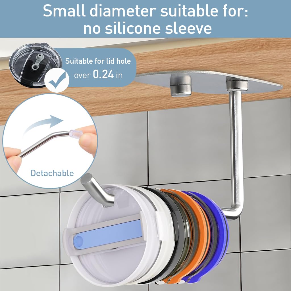 Supvox Tumbler Lid Organizer for Cup Lids and Coffee Cups featuring Self-Adhesive 16.5 cm Stainless Steel Rack | Space-Saving Kitchen Storage