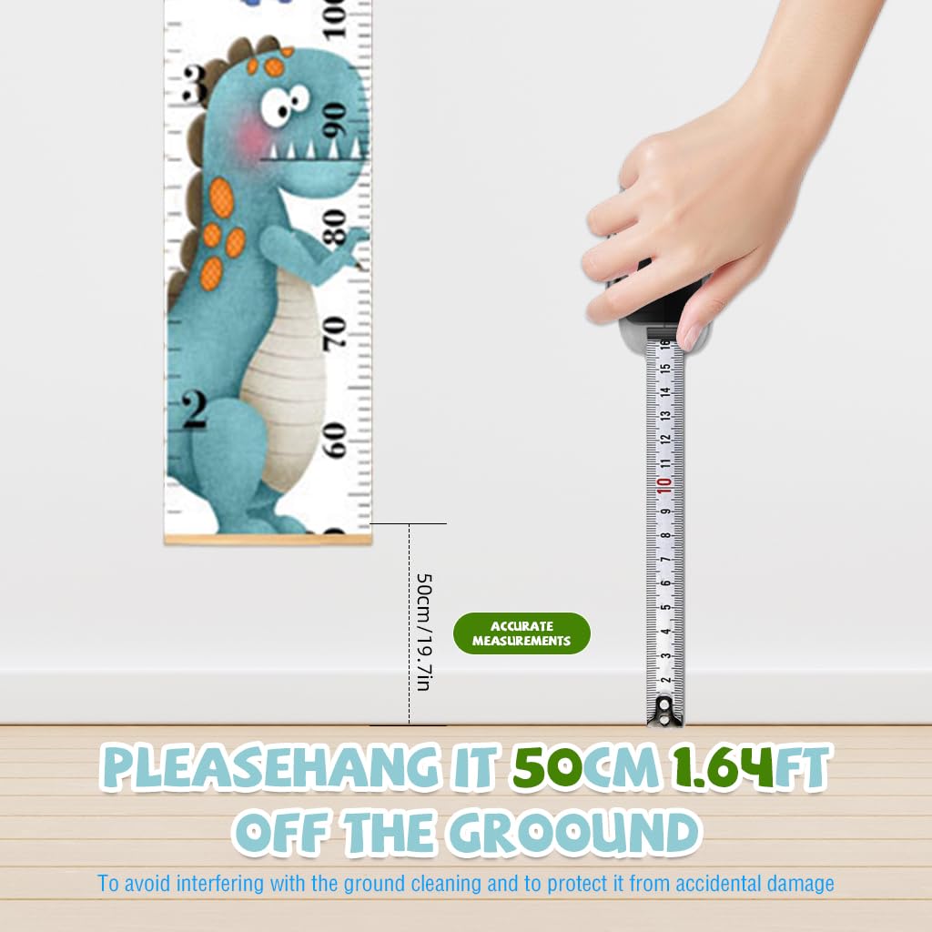 SNOWIE SOFT Cartoon Growth Chart for Kids 60–180cm with Wall Hanging Canvas | Blue Dinosaur Room Decor