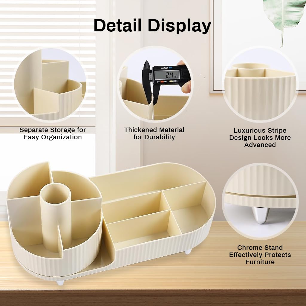 HANNEA Makeup Organizer Box for Vanity featuring 360° Rotating Storage and 34.5×14.7×14.3 cm Compact ABS Design