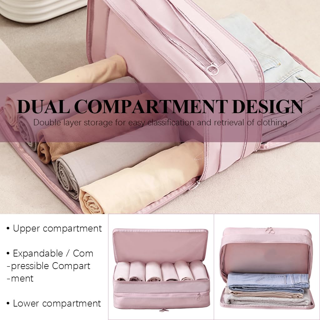 MAYCREATE Compression Packing Cubes for Clothes with Double Layer Design and Waterproof Fabric 33x22x18cm