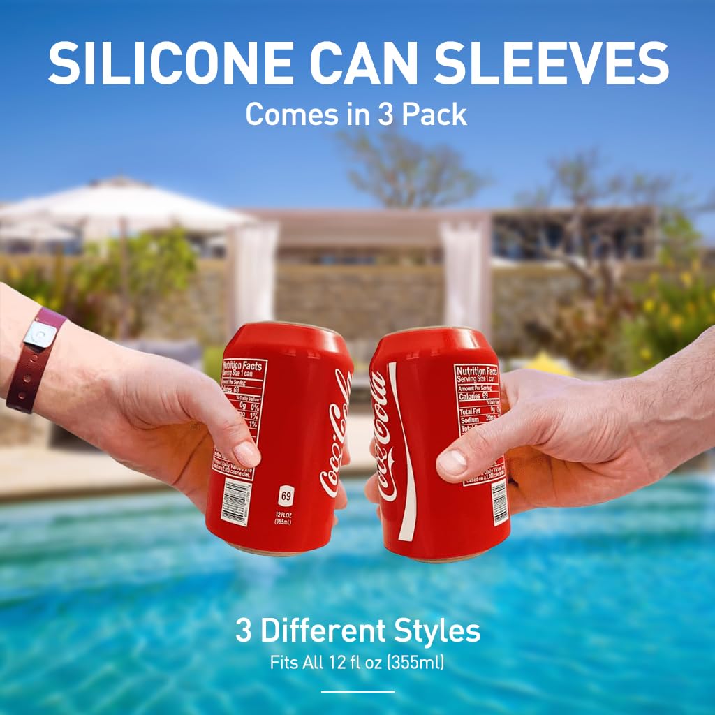 HASTHIP Beverage Can Sleeves 3pcs 335ml for Standard Cans with Anti Slip Silicone Grip | Fun Zip Top Design