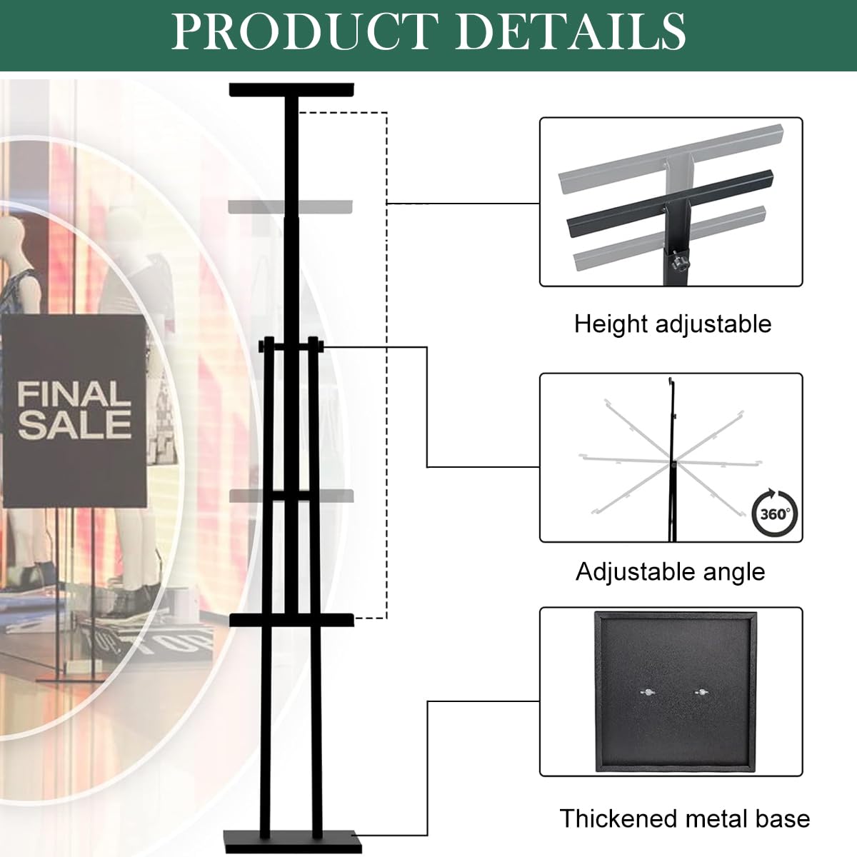 Climberty Upright Sign Stand for Menus and Posters with Tilting Display 57–103cm Stainless Steel | Adjustable Height Holder for Restaurants