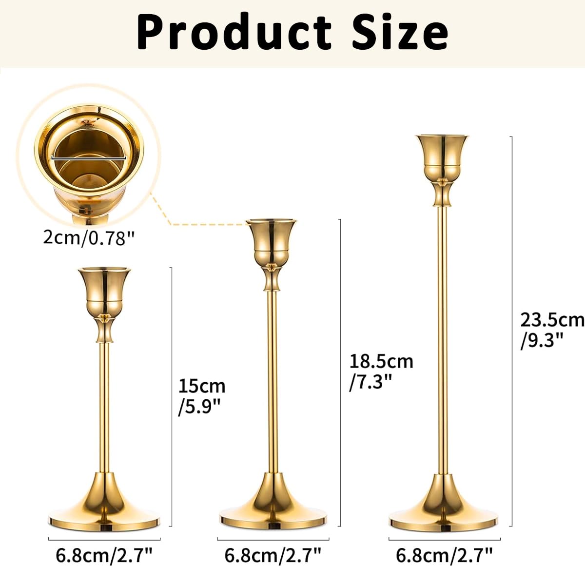 HASTHIP® Candle Holders Taper Candle Stand, Set of 3 Candle Stick Holders Set, Golden Metal Candlestick Holder Set for Dining Table Centerpiece, Coffee Table, Mantel, Or Any Table Top