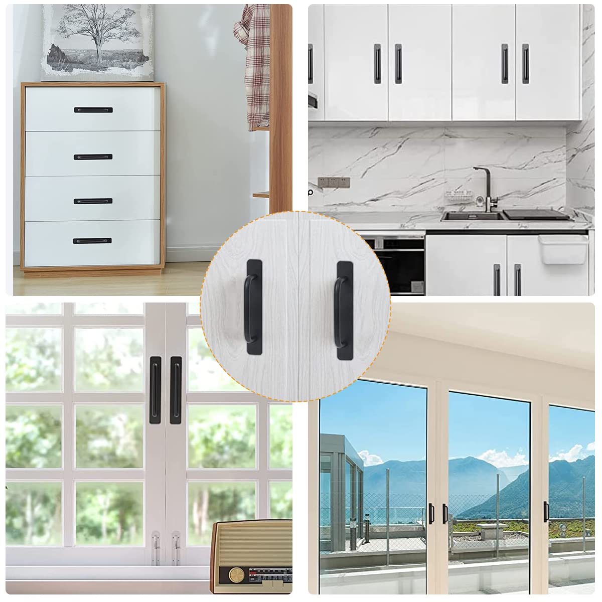 HASTHIP Adhesive Door Handle Pulls for Cabinets and Drawers featuring No Drilling Design | 5.8 in Black Aluminum Alloy