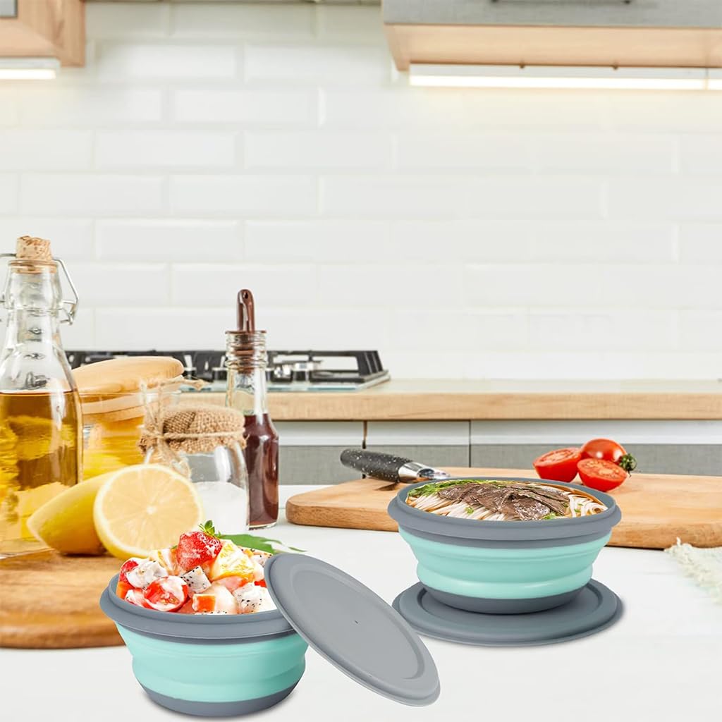 HASTHIP Collapsible Bowl Set for Camping and Travel featuring Leak Proof Lids and 3 Sizes 300ml 650ml 900ml