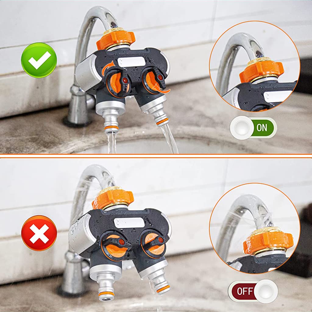 Supvox Garden Hose Connector for 3/4 and 1/2 Inch Taps featuring 2 Way Splitter with Dual Switches