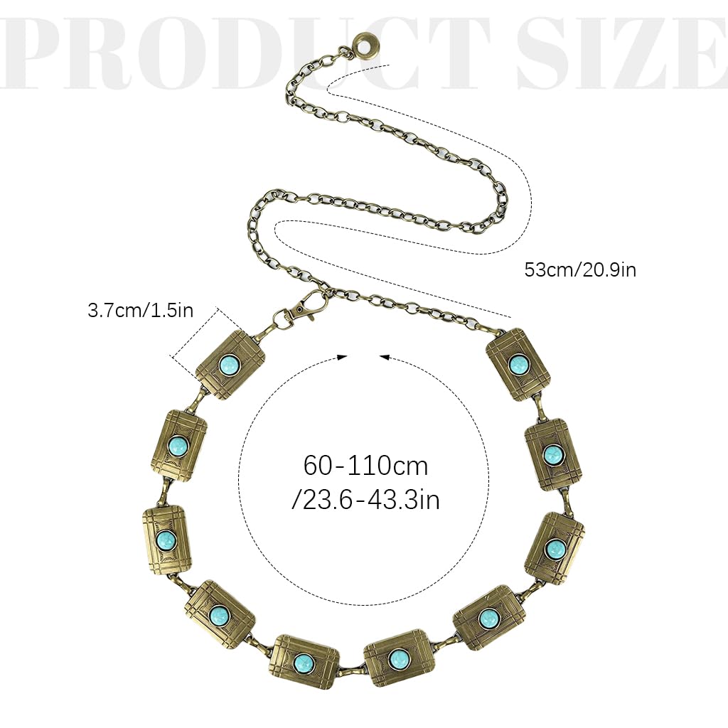 SANNIDHI Women Chain Belt for Dresses featuring Adjustable 110cm Links with Turquoise Accents