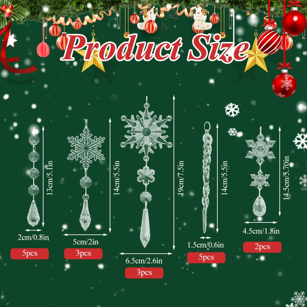 HASTHIP® 18pcs Christmas Tree Hanging Ornament Crystal Acrylic Christmas Ornaments for Christmas Tree Transparent Snowflake Icicle Christmas Hanging Ornament