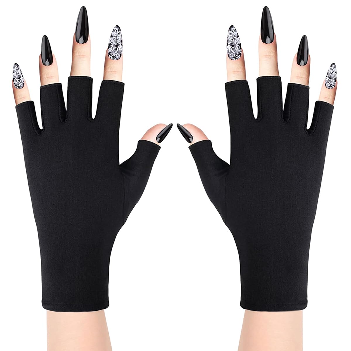 MAYCREATE® Nylon Anti Uv Gloves For Gel Nail Lamp,Professional Upf50+ Uv Protection Gloves For Women Manicures,Nail Art Skin Care-Stretchy&Fingerless,Protect Hands From Uv Harm (Black),Pack of 2