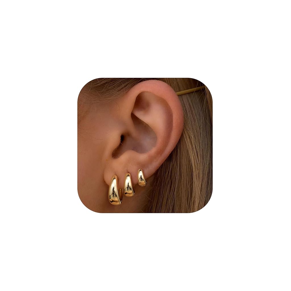 SANNIDHI® 3 Pairs Loop Earrings for Girls Women Minimalist Loop Earrings Multi Sized 8/10/12mm Golden Chic Dainty Earrings Jewelry Gift for Women
