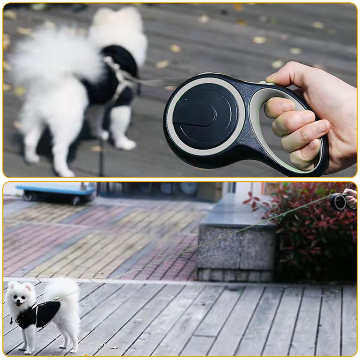 ZIBUYU Retractable Dog Leash 16 ft for Walking with One Button Brake and Ergonomic Handle | Black