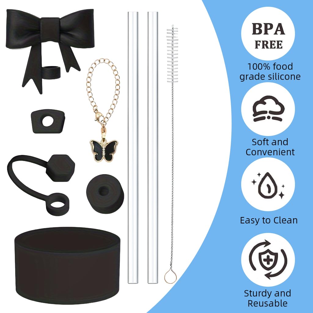 HASTHIP Cup Accessories for Stanley featuring 9 pcs straw covers and handle charm set | spill proof plug and bottom sleeve