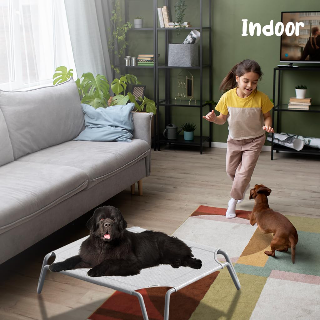 Qpets Fold Dog Bed for Medium and Large Pets featuring Steel Frame and Mesh Fabric 42×27.5 in | Supports up to 110 lb