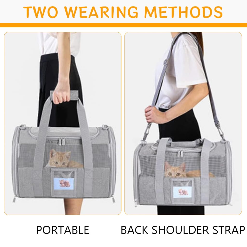 Qpets Cat Carrier Bag for Travel with Dual Open Access and Mesh Windows 43x30x28cm | Foldable Oxford Cloth Design