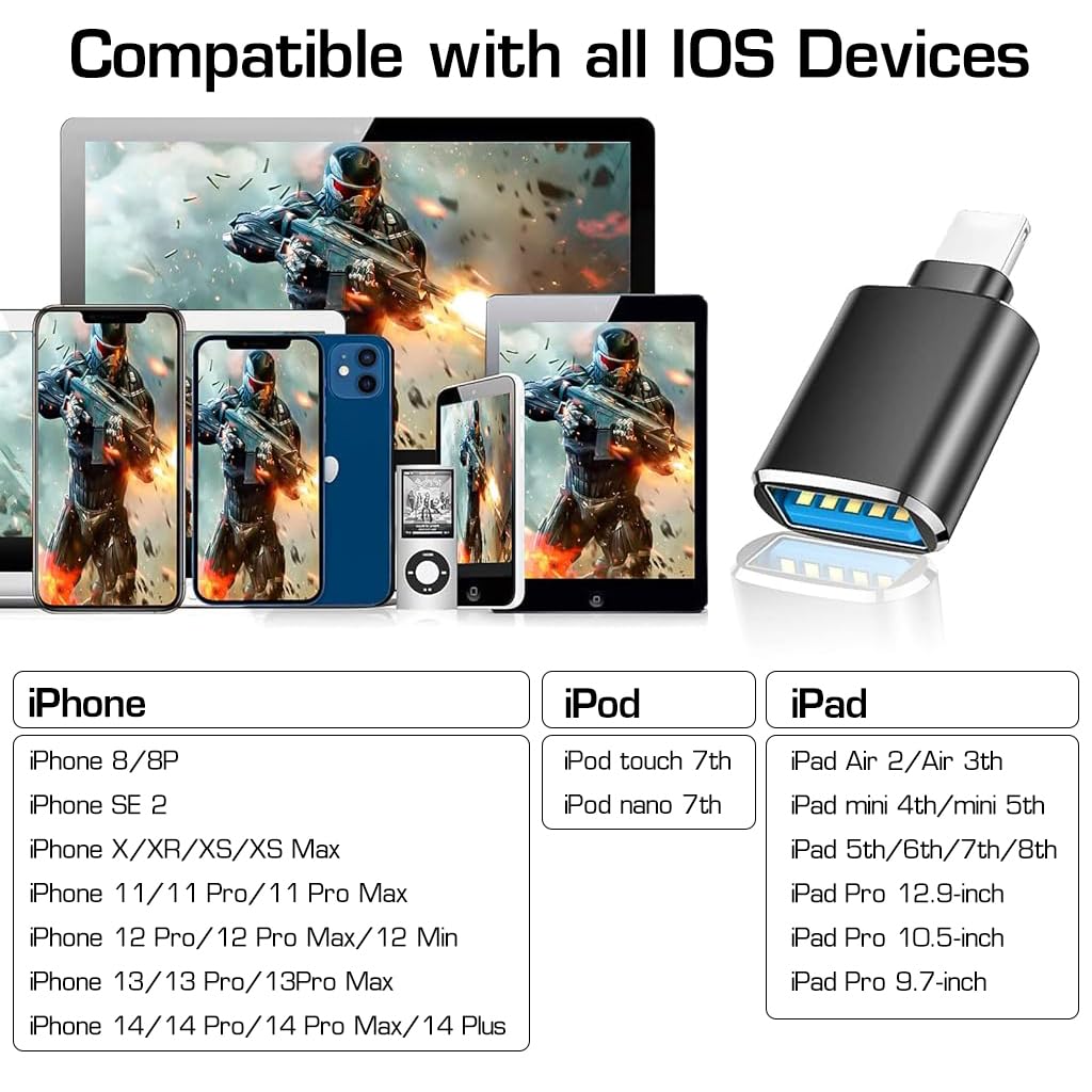Zeitel USB OTG Adapter for iPhone with Plug and Play Design | Connect Flash Drive and Keyboard