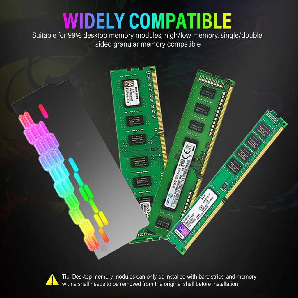 Verilux® RAM Cooler ARGB DDR Memory RAM Cooler DDR Heatsink Aluminium Alloy Heat Sink Modification PC Game MOD for DDR3/DDR4 Compatible with ASUS Aura Sync/Gigabyte RGB/MSI Mystic Light Sync