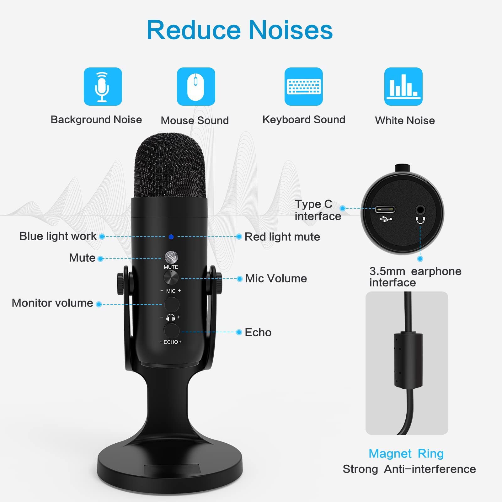 ZORBES Condenser Microphone for YouTube and Streaming with 192kHz 24Bit Audio | Rotatable Stand and Echo Control