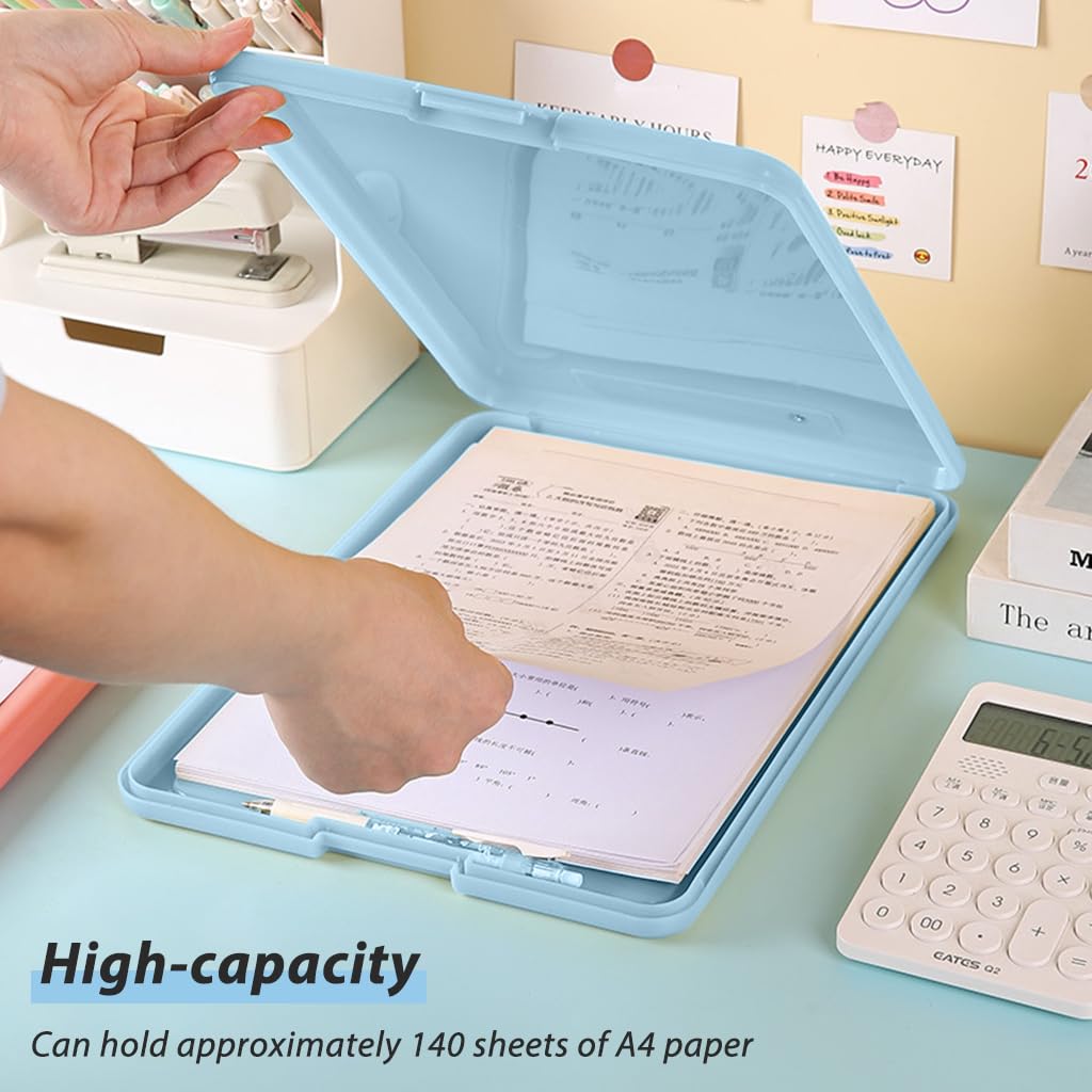 ZIBUYU Exam Pad A4 File Holder 2 in 1 File Holder with Clip Board Hard Cover Clipboard File Holder File Organizer Travel  File Holder with Clip Board, Blue