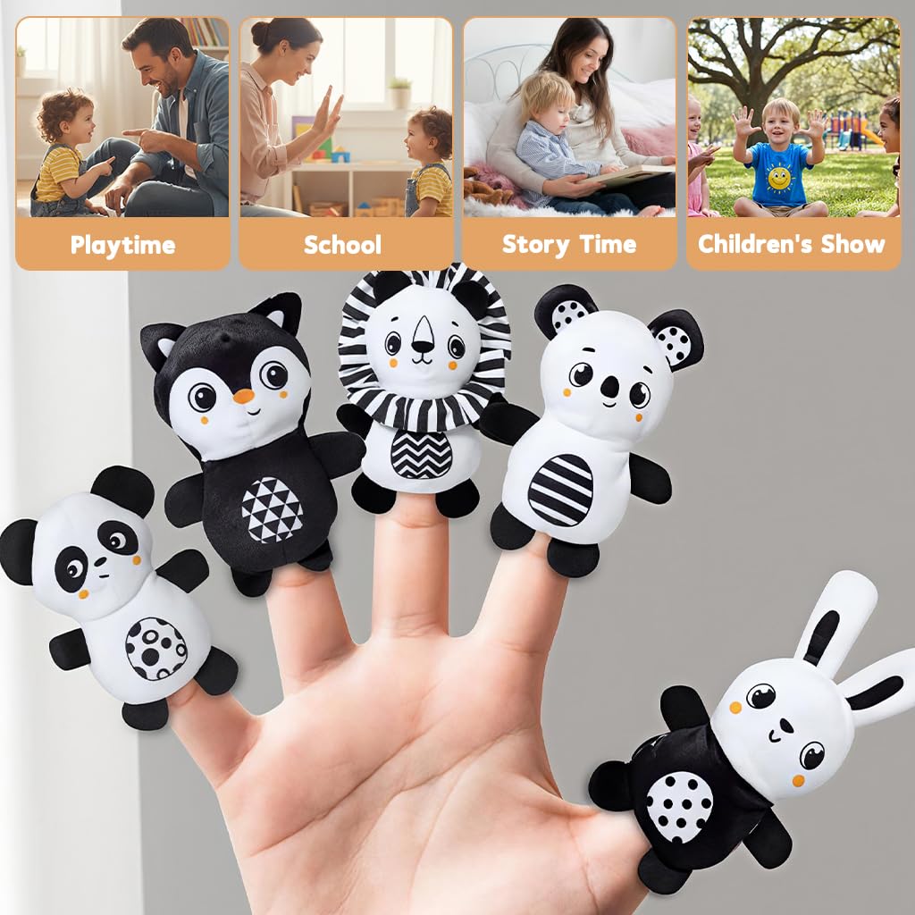SNOWIE SOFT Baby Soft Cloth Book for Infants with 9 Animal Textures and Hand Puppets | Tactile Fabric Activity Toy