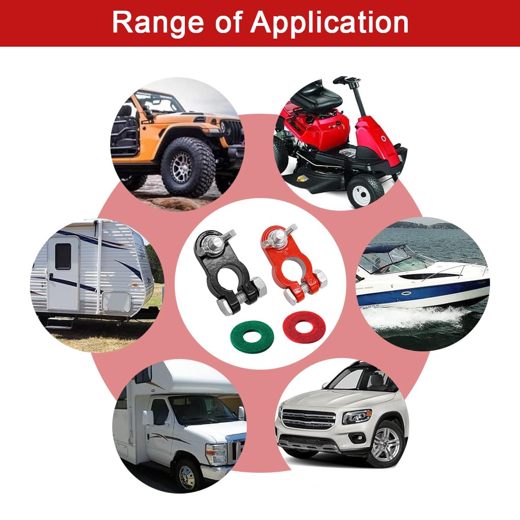 STHIRA Car Battery Terminal Connectors for 12V and 24V Systems with Wing Nuts & Anti-Corrosion Washers